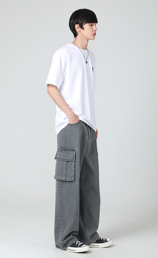 UNISEX - ZARA Cargo High-Waist Wide-Leg Jeans - Vintage Grey